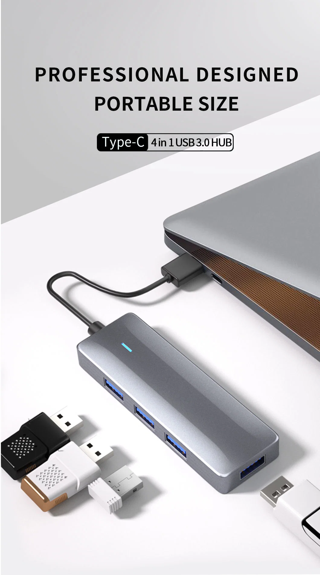 4-Port USB 3.0/2.0 Hub High Speed USB 3.0 Adapter for Computer