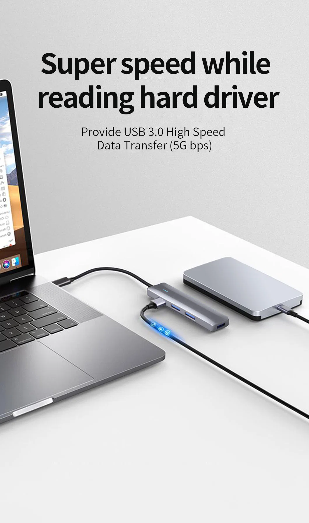 4-Port USB 3.0/2.0 Hub High Speed USB 3.0 Adapter for Computer