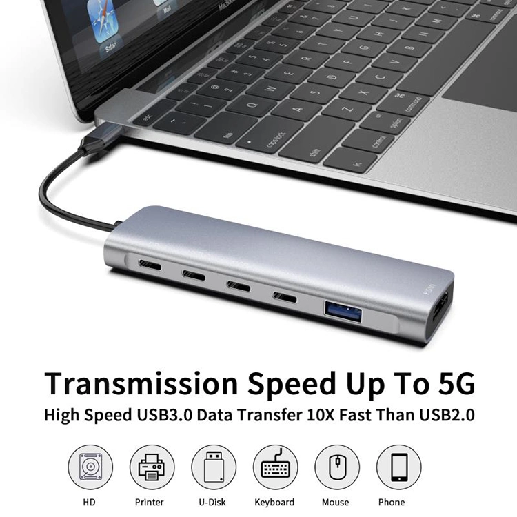 aluminum Alloy 6-in 1 USB C Hub Type C Hub USB C Charging Adapter Hub with 4K USB C to HDMI